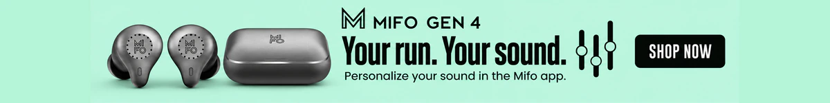 Mifo Gen 4 wireless earbuds and charging case with sound controls. Personalize your sound in the Mifo app.