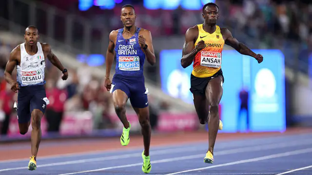 Ansah wins European 200m title, Hughes takes silver — image accompanying Athletics Weekly's report