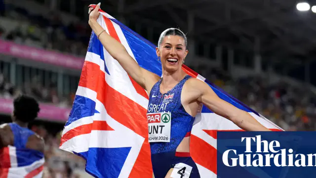 British Sprinter Amy Hunt Celebrates Historic European Championship Wins — image accompanying The Guardian Athletics's report