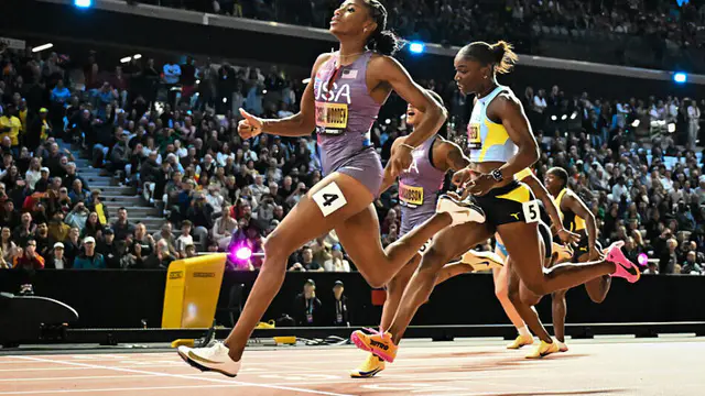 Jefferson-Wooden wins 100m at World Athletics Ultimate Championship — image accompanying Athletics Weekly's report