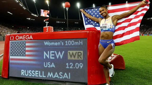 Masai Russell sets new 100m hurdles world record in Zurich — image accompanying Athletics Weekly's report