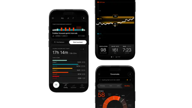 TYMEWEAR training, ventilation and threshold analysis screens