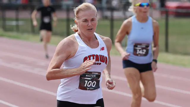 Wendy Alexis sets new Canadian W70 100m record — image accompanying Canadian Running's report